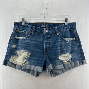 Abercrombie & Fitch Ames Low Rise Boyfriend Short Womens 29/8 Ripped Denim Blue